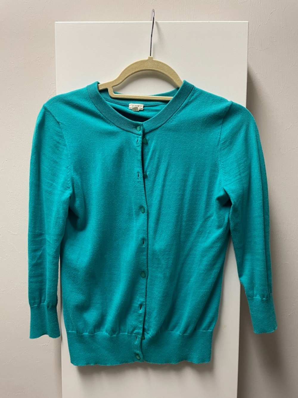 J. Crew Teal Button-Front Crewneck Cardigan